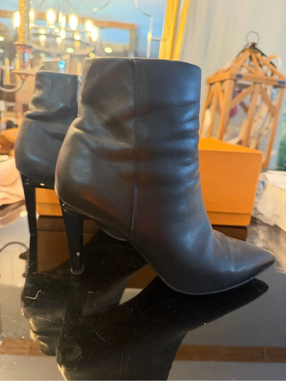 Franco Sarto Black Leather Pointed Toe Stiletto Ankle Boots size 9
